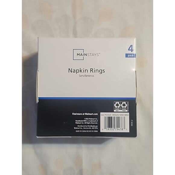 Mainstays Napkin Rings Set of 4 White Black 1.75"x1.5" Geo Print DAMAGED PACKAGE - Picture 5 of 6